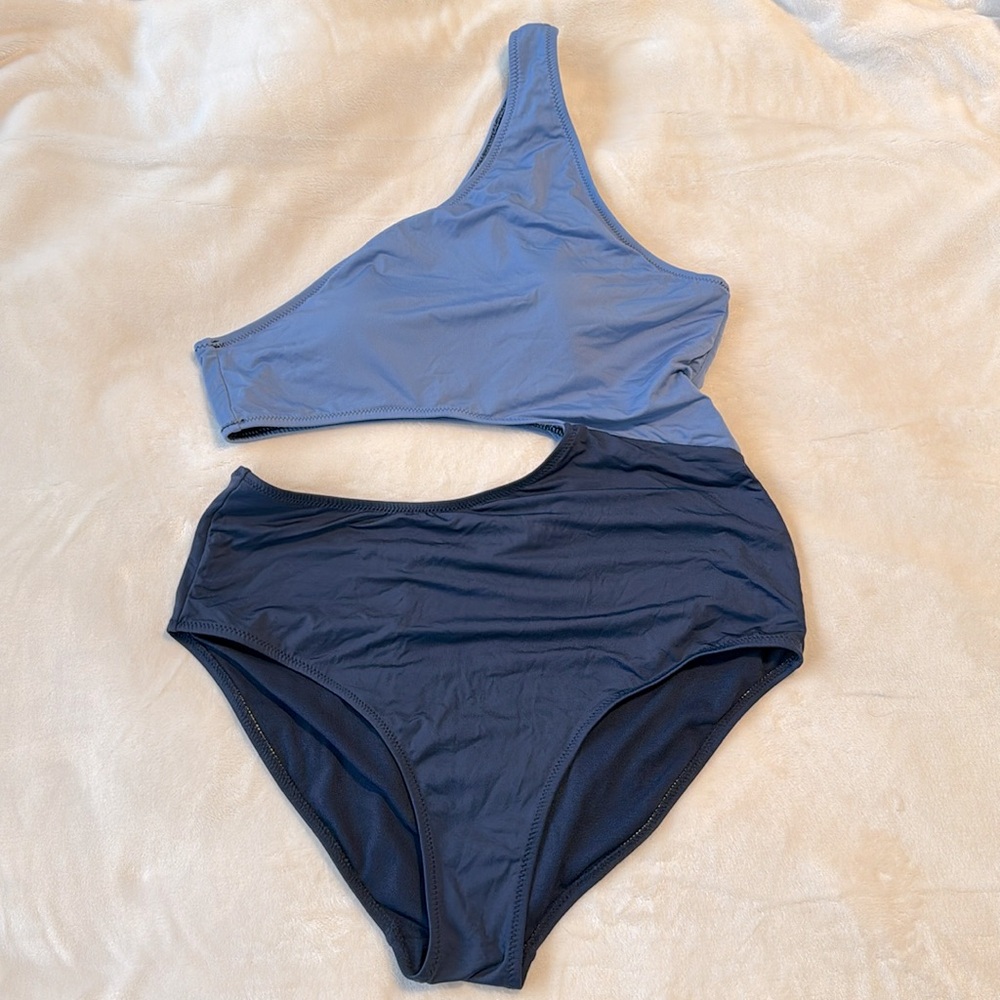 EUC Jessica Simpson Women's Contrast Panel One-Piece Swimsuit Size L Blue - Picture 3 of 6